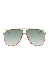 Gucci Gold And Green Ultralight Aviator Sunglasses