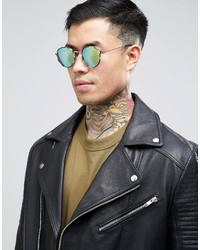 Asos Round Sunglasses In Camo Wrap With Green Mirror Lens