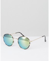 Asos Round Sunglasses In Camo Wrap With Green Mirror Lens
