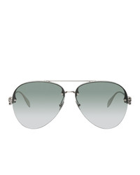 Alexander McQueen Silver Skull Jeweled Pilot Sunglasses