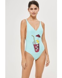 Topshop Cocktail Sequin Plunge Swimsuit