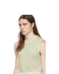 Tibi Green Crispy Viscose Mesh Tank Top