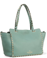 Valentino The Rockstud Small Textured Leather Tote Mint
