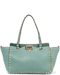 Valentino The Rockstud Small Textured Leather Tote Mint