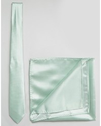 Asos Wedding Tie And Pocket Square Pack In Pale Green