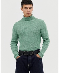 Collusion Muscle Fit Ribbed Roll Neck In Green Twist