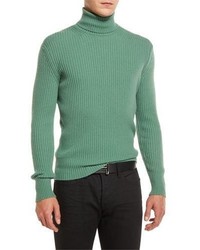 Tom Ford Ribbed Turtleneck Sweater Green, $1,320 | Neiman Marcus ...