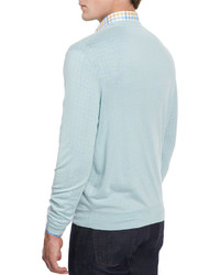 Neiman Marcus Cashmere Silk V Neck Sweater Mint