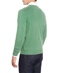 Neiman Marcus Cashmere V Neck Sweater Grass