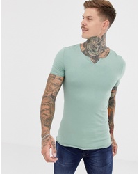 ASOS DESIGN Muscle Fit T Shirt With Raw Notch Neck In Green Bay