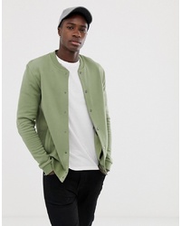 ASOS DESIGN Bomber Jersey Jacket In Khaki With Poppers