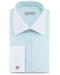 Stefano Ricci Contrast Collar Striped Dress Shirt Mint