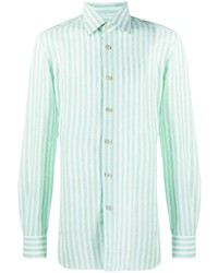 Mint Vertical Striped Linen Long Sleeve Shirt