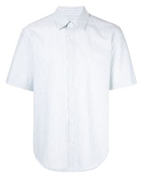 Mint Vertical Striped Linen Short Sleeve Shirt