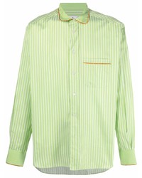Mint Vertical Striped Silk Long Sleeve Shirt