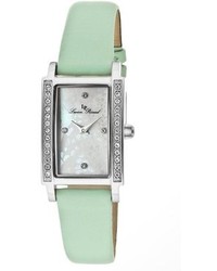 Lucien Piccard Monte Baldo White Austrian Crystal Textured White Mop Dial Mint Green Genuine Leather Lp 11673 02mop Mgrn Watch