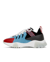Versace Blue And Red Knit Squalo Sneakers