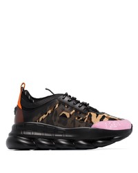 Versace Chain Reaction Panelled Leopard Print Sneakers