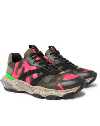 Valentino Garavani Bounce Camouflage Print Leather Mesh And Suede Sneakers