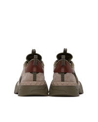 Valentino Khaki And Pink Garavani Camo Rockrunner Sneakers