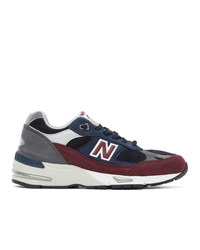 New Balance Navy And Burgundy Made In Uk 991 Sneakers
