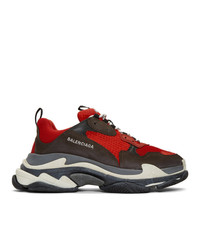 Balenciaga Red And Black Triple S Sneakers