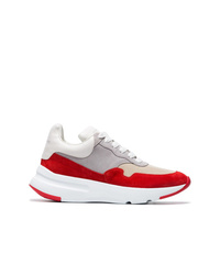 Alexander McQueen Red And Grey Runner Leather And Suede Sneakers