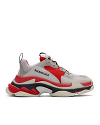 Balenciaga Red And Grey Triple S Sneakers