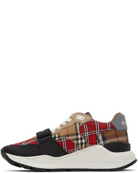 Burberry Red Beige Ramsey Check Sneakers