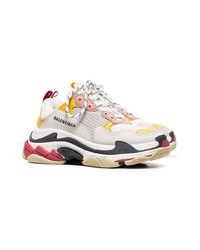 Balenciaga White Pink And Yellow Triple S Leather Sneakers