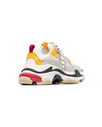 Balenciaga White Pink And Yellow Triple S Leather Sneakers
