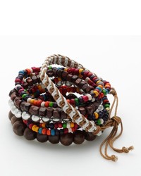 Mudd Wood Bead Woven Cord Stretch Bracelet Set