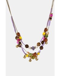 Betsey Johnson St Barts Beaded Multistrand Necklace Purple Multi Gold