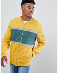 ASOS DESIGN Bomber Jersey Jacket With Colour Blocking And Ma1 Pocket