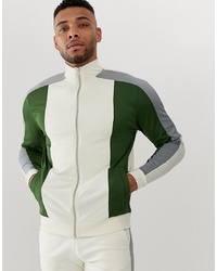 ASOS DESIGN Co Ord Track Jacket In Poly Tricot In Off White Colour Block