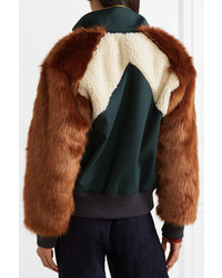 Sea Color Block Jersey Faux Fur And Faux Shearling Track Jacket