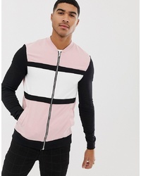 ASOS DESIGN Muscle Jersey Bomber Jacket In Pink With Colour Blocking