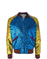 gucci men's blue sequin bomber jacket