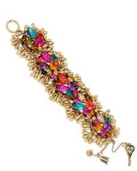 Betsey Johnson Gold Tone Multi Color Crystal Cluster Bracelet