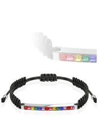 HBJ Essence Multiple Multi Colored Square Cut Rainbow Cubic Zirconias Stainless Steel Bar Beaded Tip Drawstring Bracelet