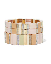 Roxanne Assoulin Pink Sand Set Of Three Enamel Gold Tone And Crystal Bracelets