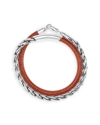 Caputo & Co Sterling Silver Chain Leather Wrap Bracelet