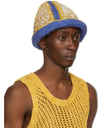 Nicholas Daley Blue Yellow Hand Crochet Bucket Hat