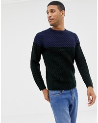 Burton Menswear Cable Knit Jumper In Colour Block Blue