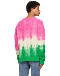 The Elder Statesman Pink Green Dip Chunky Cable Sweater
