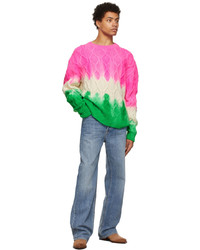 The Elder Statesman Pink Green Dip Chunky Cable Sweater