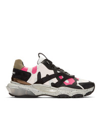 Valentino Black And Pink Garavani Camouflage Bounce Sneakers
