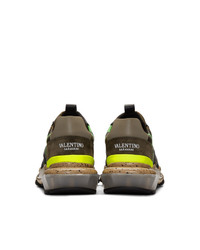 Valentino Brown And Green Garavani Camo Bounce Sneakers