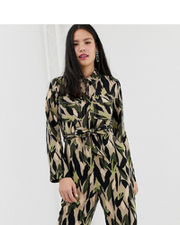 Monki Utility Boilersuit With Oversized Pockets And Camo Print In Green