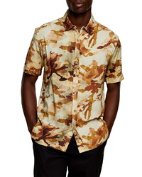 Topman Slim Fit Camouflage Print Short Sleeve Shirt